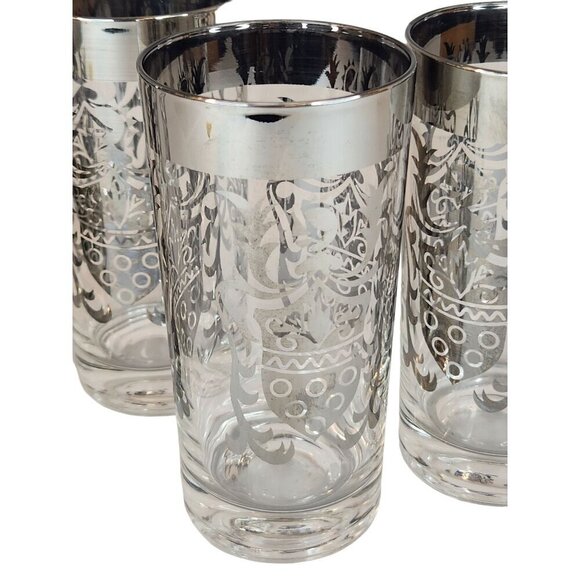Vintage Kimiko Bar Glasses Silver Guardian Shield Coat Of Arms Tall Tumblers HIg - Picture 16 of 16